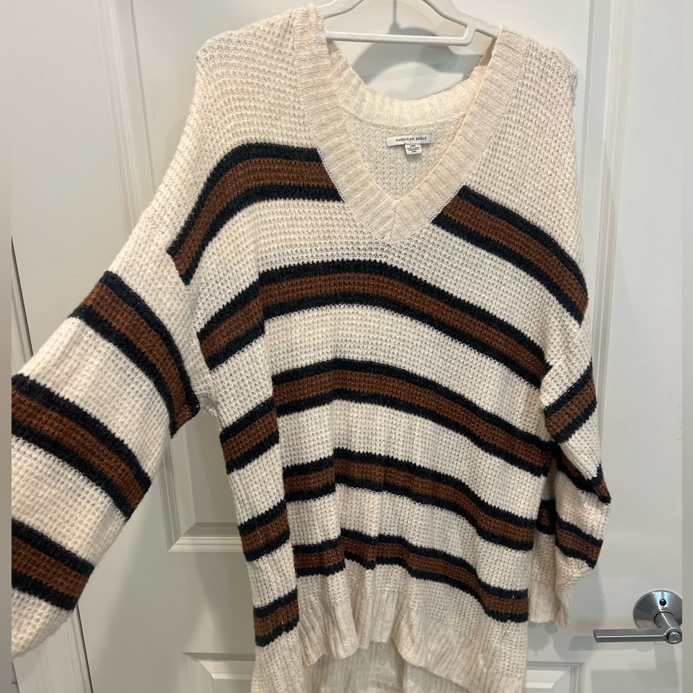 American Eagle Outfitters brown black and white stripped sweater